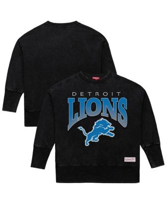 Mitchell & Ness - Women's Black Detroit Lions Delineate Mineral Wash Crewneck Sweatshirt