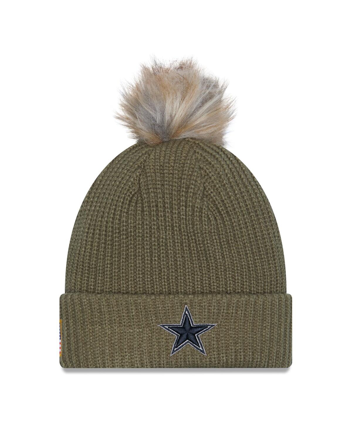 New Era Women's Dark Green Dallas Cowboys 2025 Salute To Service Cuffed Knit With Pom Hat In Green