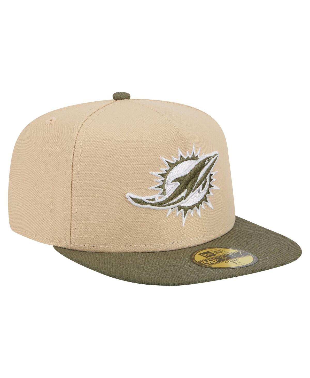 New Era Men'sâ Beige/olive Miami Dolphins Color Pack A-frame 59fifty Fitted Hat In Brown