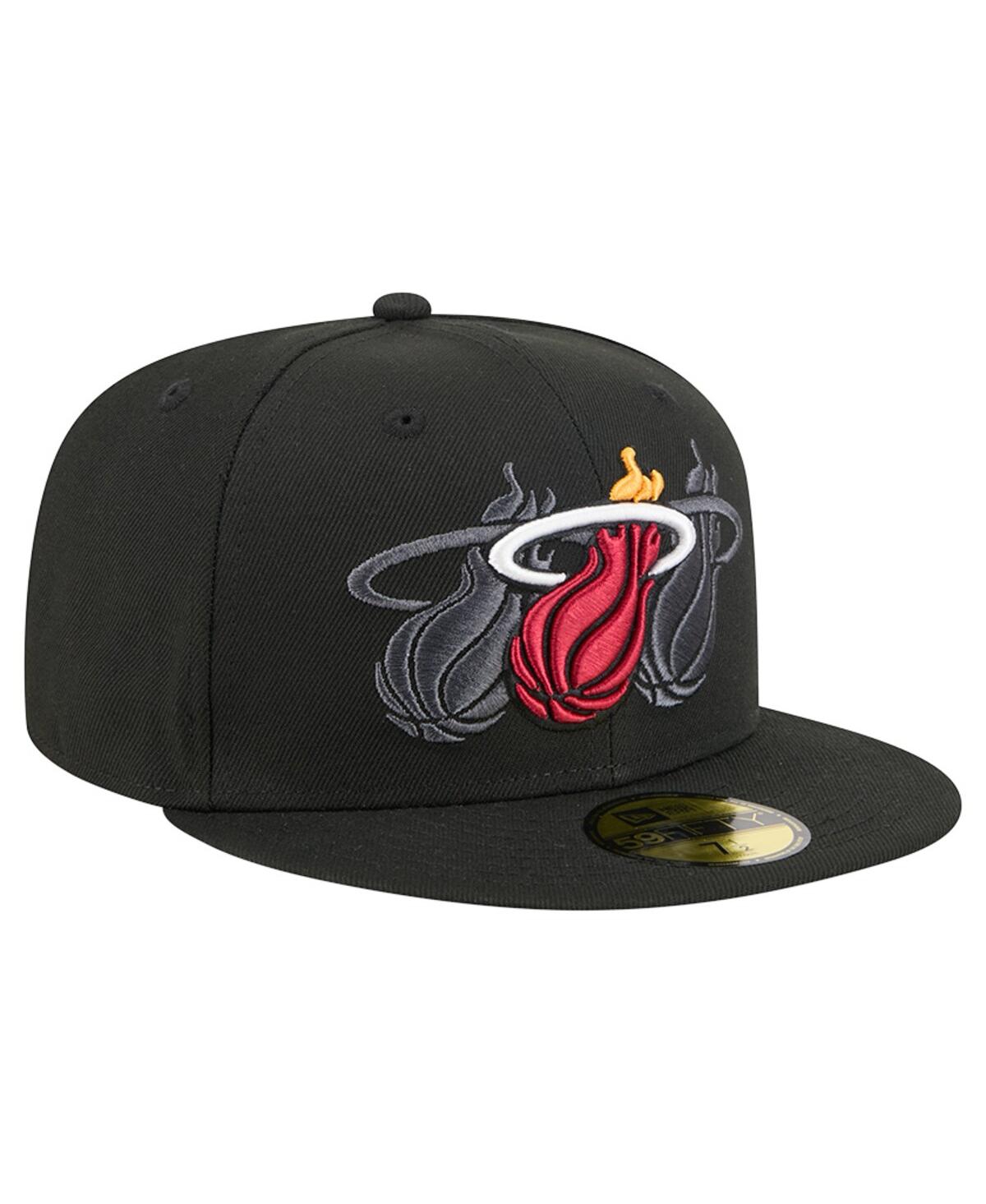 New Era Men'sâ Black Miami Heat Tri-hit 59fifty Fitted Hat In Black