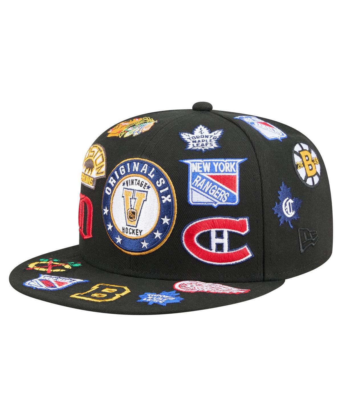 New Era Men'sâ Black Original 6 Allover Logos 9fifty Snapback Hat In Black