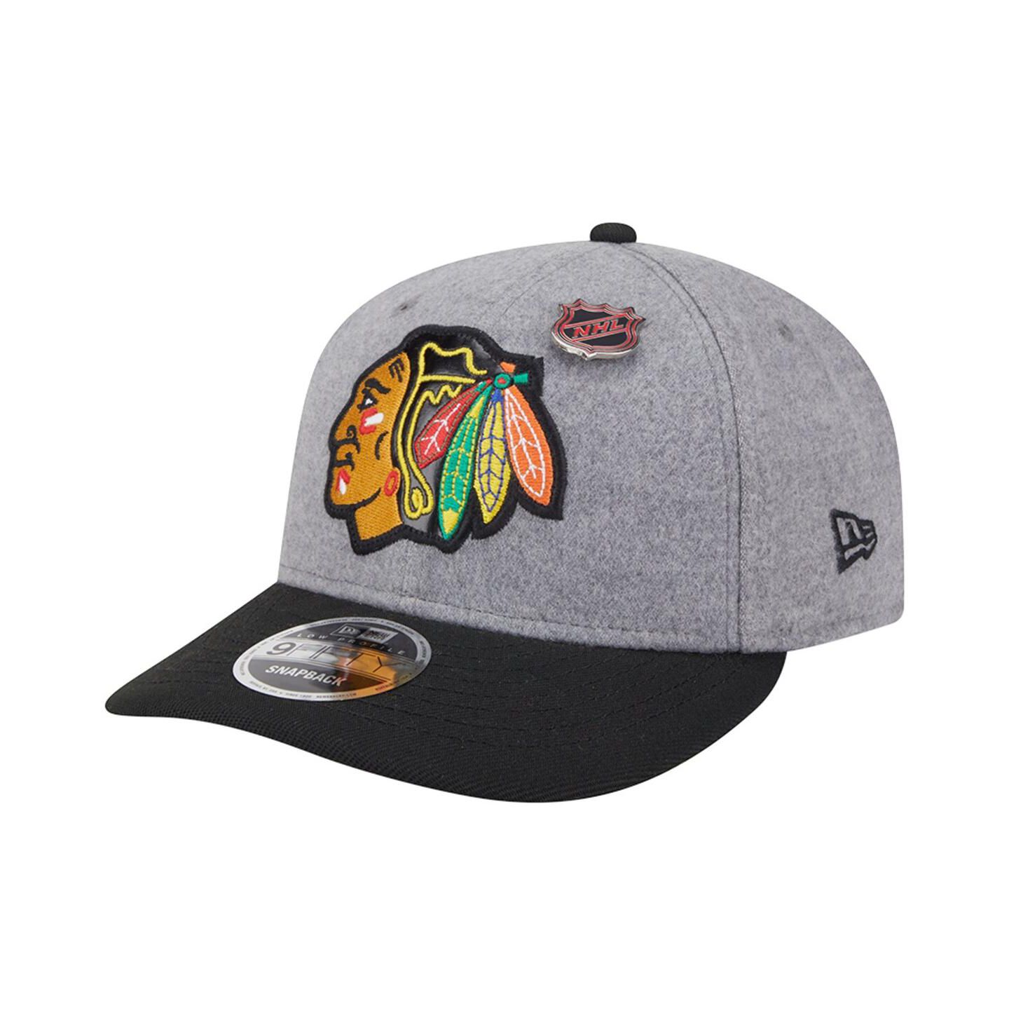 Мужская кепка New Era Gray/Black Chicago Blackhawks Wool Pin Low Profile 9FIFTY Snapback Hat — фото 4