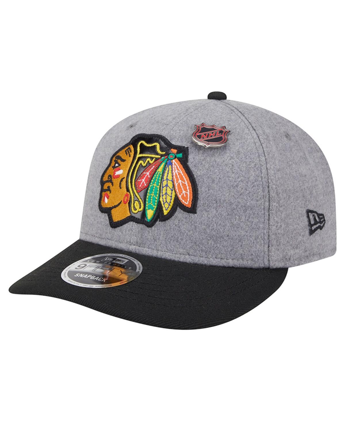 New Era Men'sâ Gray/black Chicago Blackhawks Wool Pin Low Profile 9fifty Snapback Hat In Gray