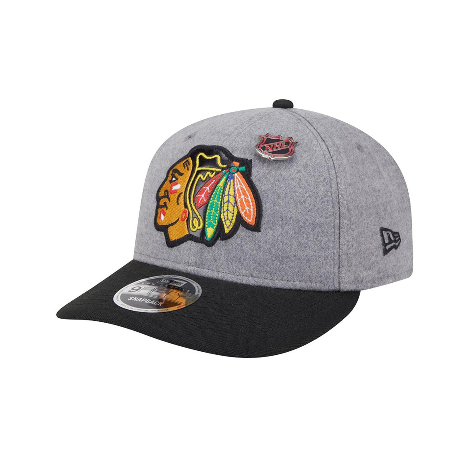 Men's Gray/Black Chicago Blackhawks Wool Pin Low Profile 9FIFTY Snapback Hat