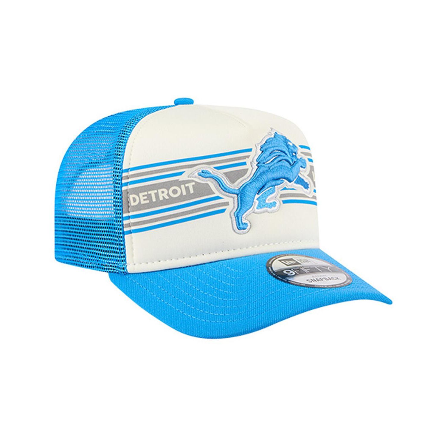 Men's Cream/Blue Detroit Lions Banner A-Frame 9FIFTY Trucker Snapback Hat