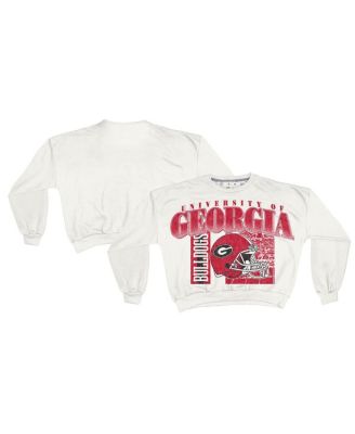 Pressbox - Women's White Georgia Bulldogs Oversized Janice Retro Waist-Length Sweatshirt