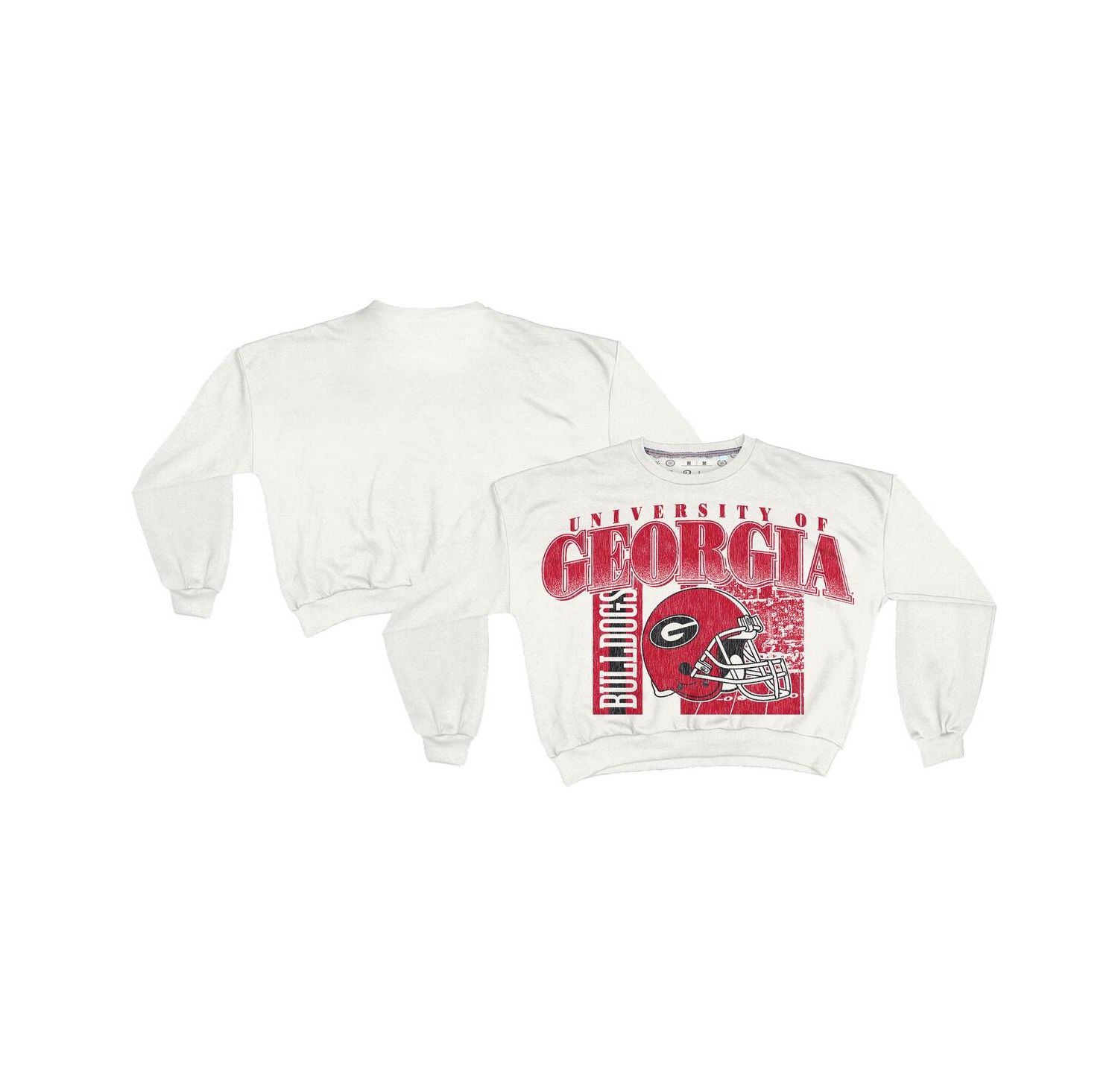 Women's White Georgia Bulldogs Oversized Janice Retro Waist-Length Sweatshirt