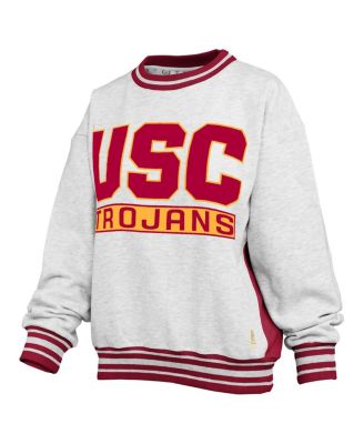 Women's Heather Gray/Cardinal USC Trojans Endzone Crewneck Sweatshirt