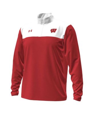 Men's Red/White Wisconsin Badgers Green Blocked Quarter-Zip Pullover Hoodie