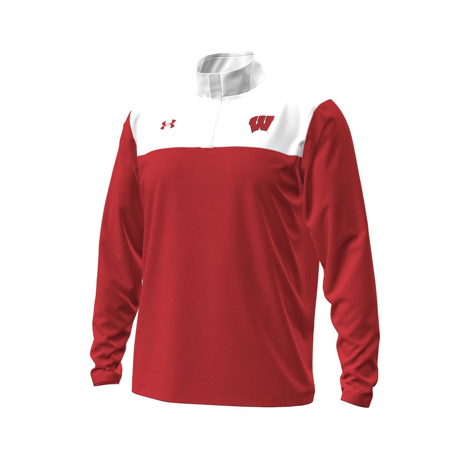 Men's Red/White Wisconsin Badgers Green Blocked Quarter-Zip Pullover Hoodie