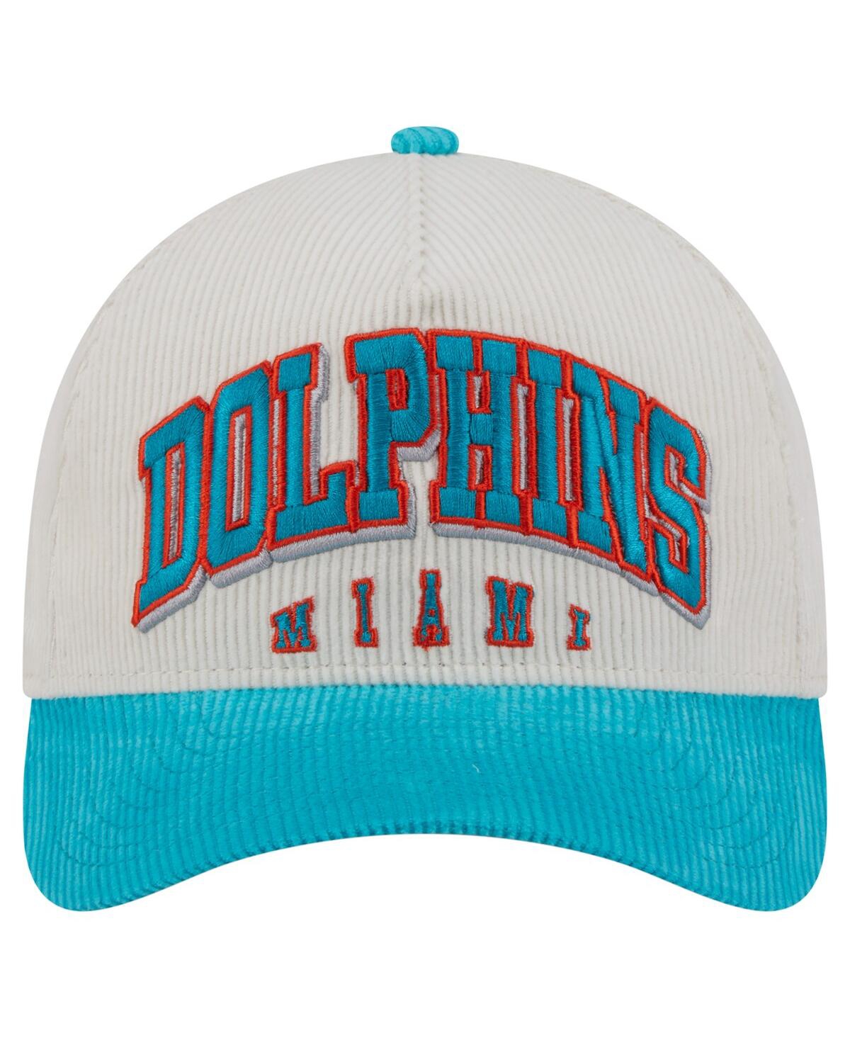 New Era Men'sâ Cream/aqua Miami Dolphins Throwback Two-tone Sided Corduroy 9forty A-frame Adjustable Hat In White