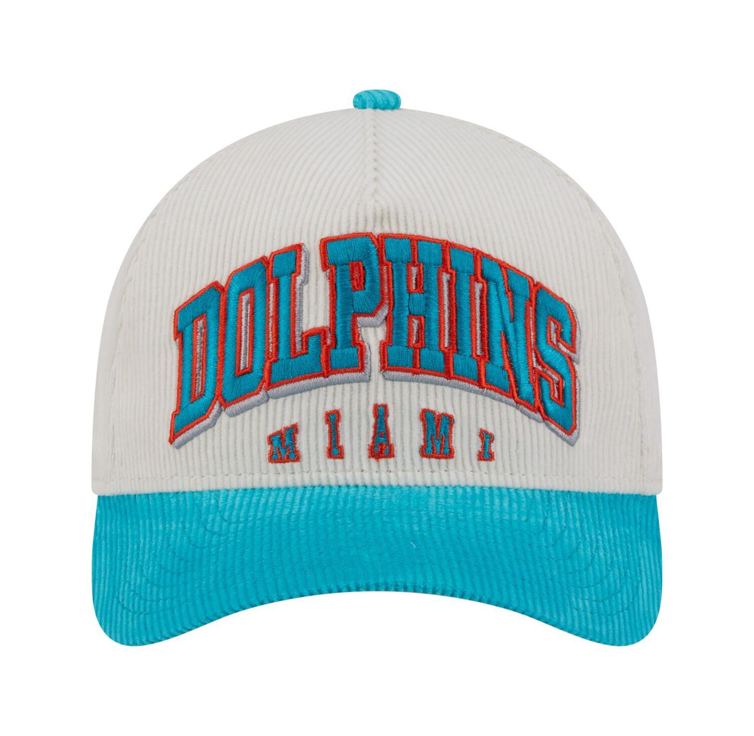 Men's Cream/Aqua Miami Dolphins Throwback Two-Tone Sided Corduroy 9FORTY A-Frame Adjustable Hat
