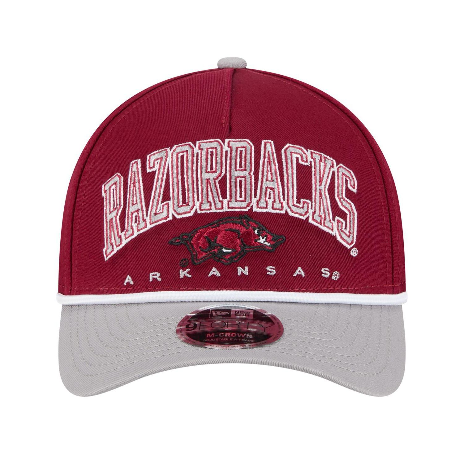 Men's Cardinal/Gray Arkansas Razorbacks Arch Two-Tone Rope 9FORTY A-Frame M-Crown Adjustable Hat