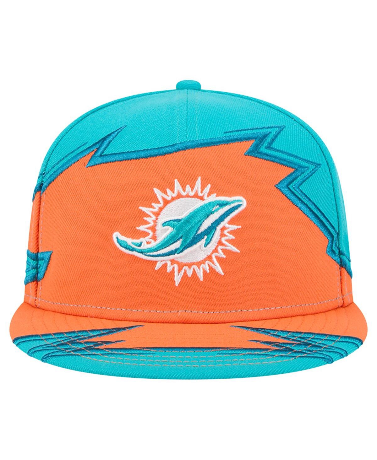 New Era Men'sâ Aqua/orange Miami Dolphins Break 59fifty Fitted Hat In Blue