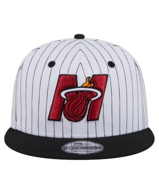 Men's White/Black Miami Heat Deceptor Pinstripe 9FIFTY Snapback Hat