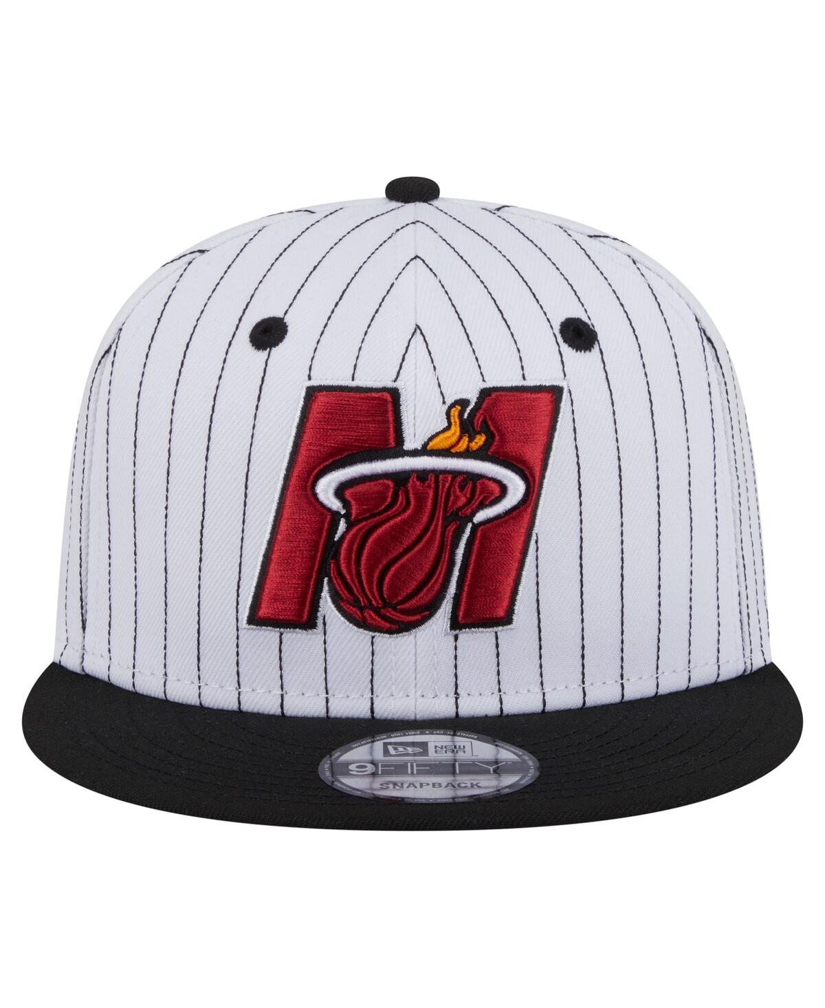 New Era Men's White/black Miami Heat Deceptor Pinstripe 9fifty Snapback Hat In Brown