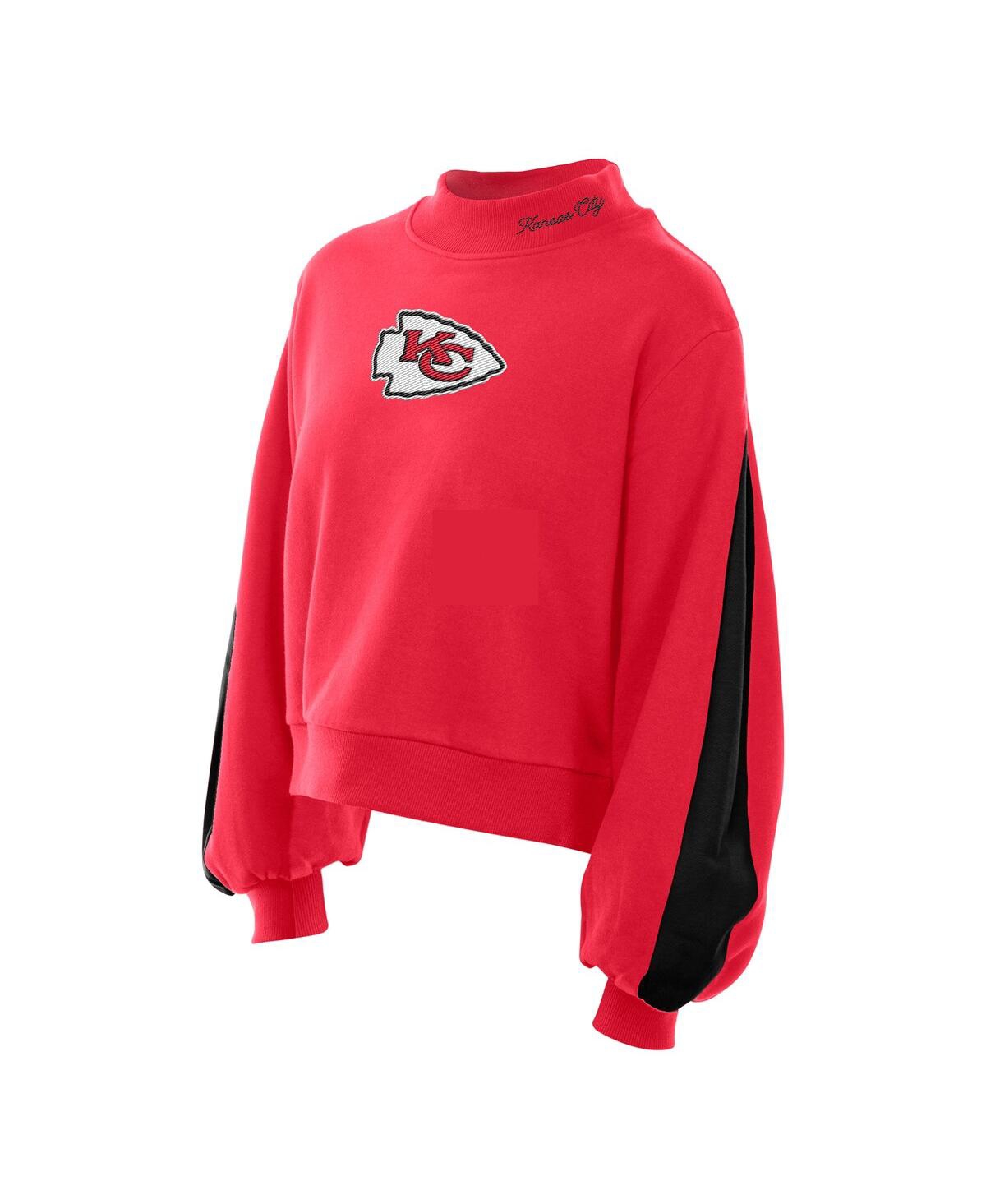 New Era Women's Red Kansas City Chiefs Sport Night Mock Neck Balloon Sleeve Pullover Sweatshirt In Multi