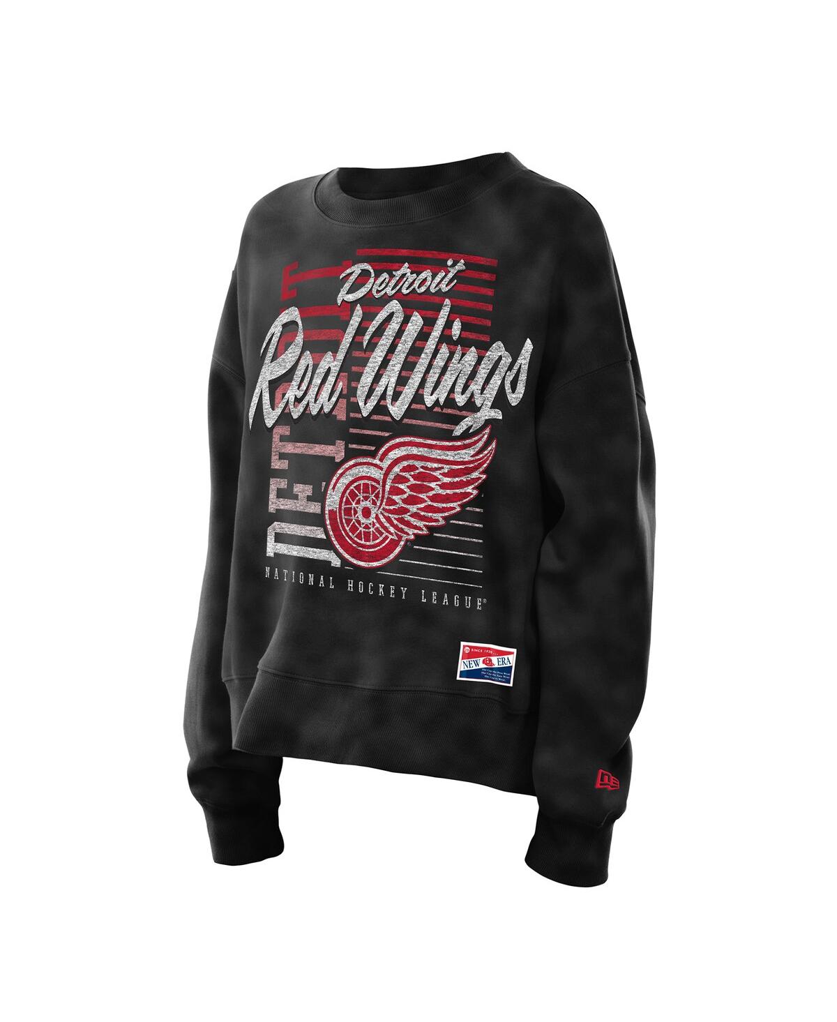 New Era Women's Black Detroit Red Wings Oversized Throwback Mineral Wash Sweatshirt In Animal Print