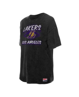 Women's Black Los Angeles Lakers Throwback Mineral Wash Oversized T-Shirt