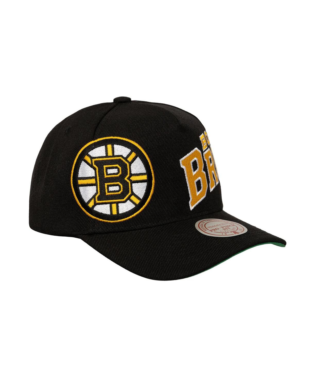 Mitchell & Ness Men's Black Boston Bruins Busted Logo Wordmark Wrap-Around Pro Pinch Adjustable Hat