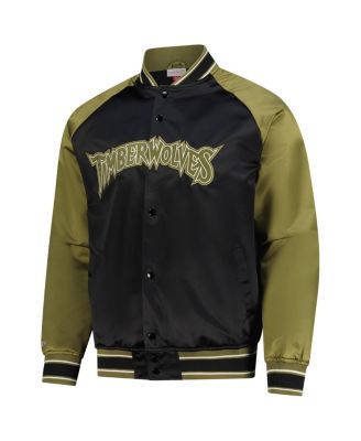 Men's Olive/Black Minnesota Timberwolves Clutch Satin Raglan Full-Snap Jacket