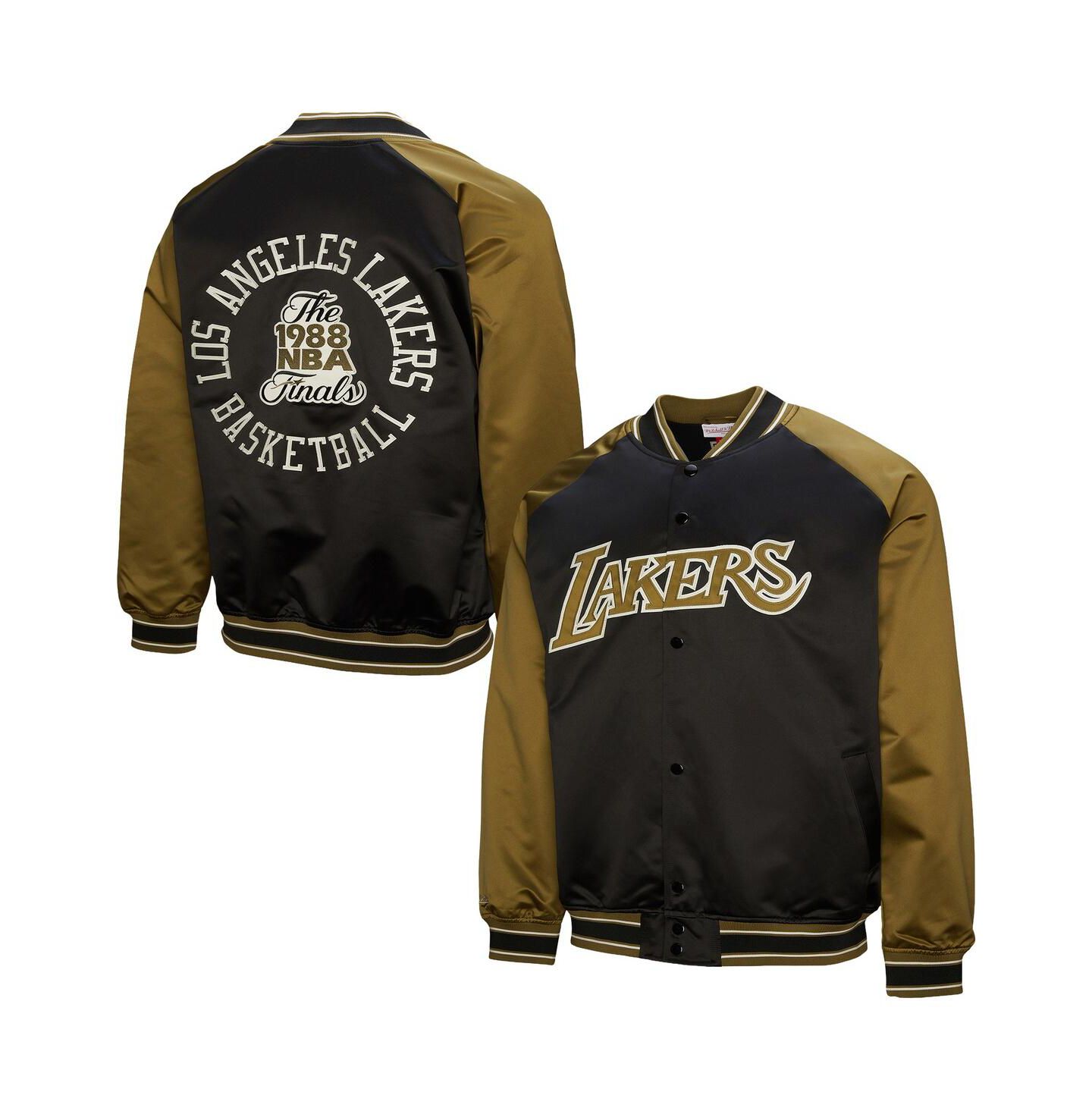 Мужская куртка Mitchell & Ness Olive/Black Los Angeles Lakers Clutch Satin Raglan Full-Snap — фото 1