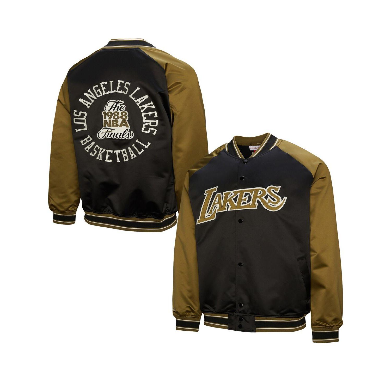 Men's Olive/Black Los Angeles Lakers Clutch Satin Raglan Full-Snap Jacket