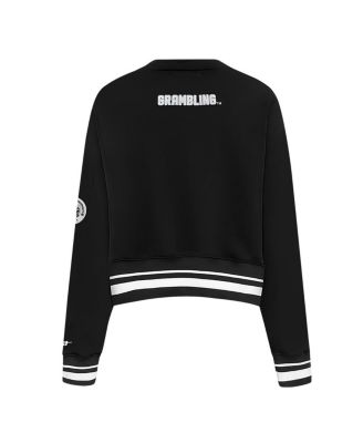 Women's Black Grambling Tigers Cultivated-Pearl Cropped Pullover Sweatshirt