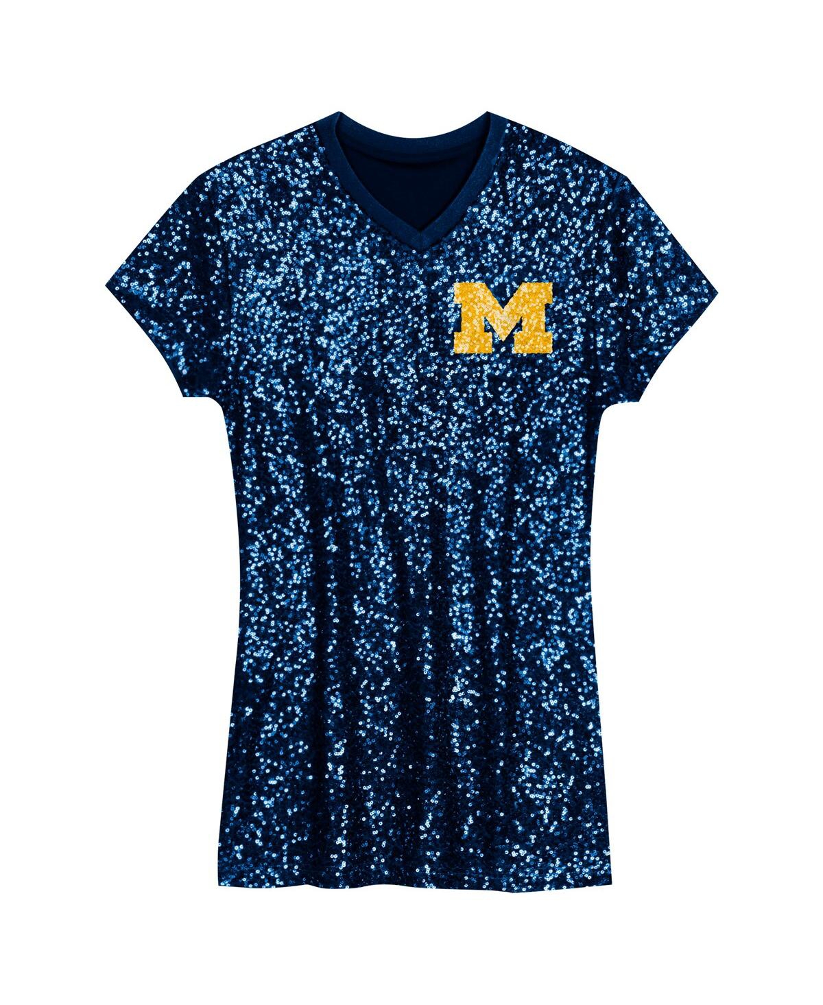 Outerstuff Big Girls Navy Michigan Wolverines Sequin V-Neck Dress