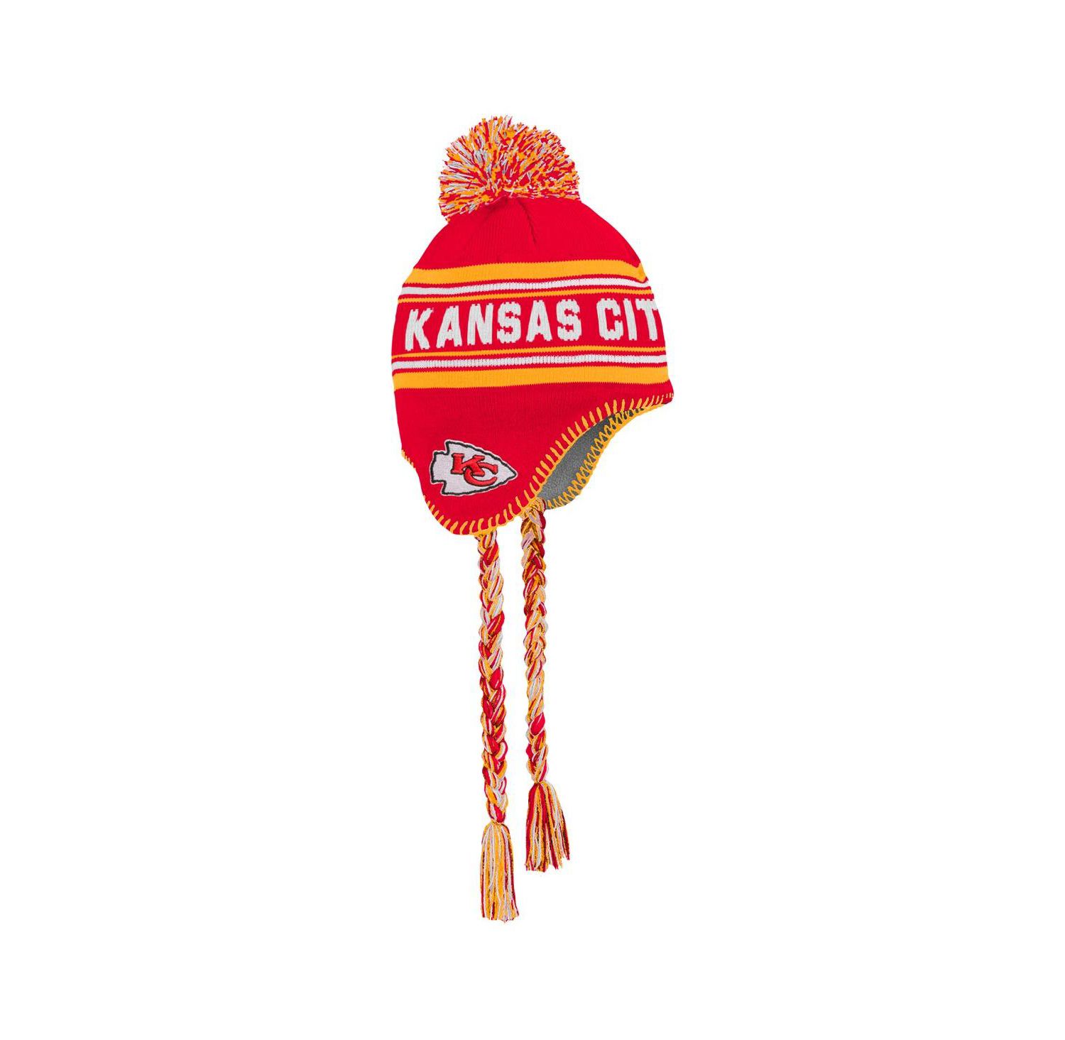 Big Boys and Girls Red Kansas City Chiefs Jacquard Tassel with Pom Knit Hat
