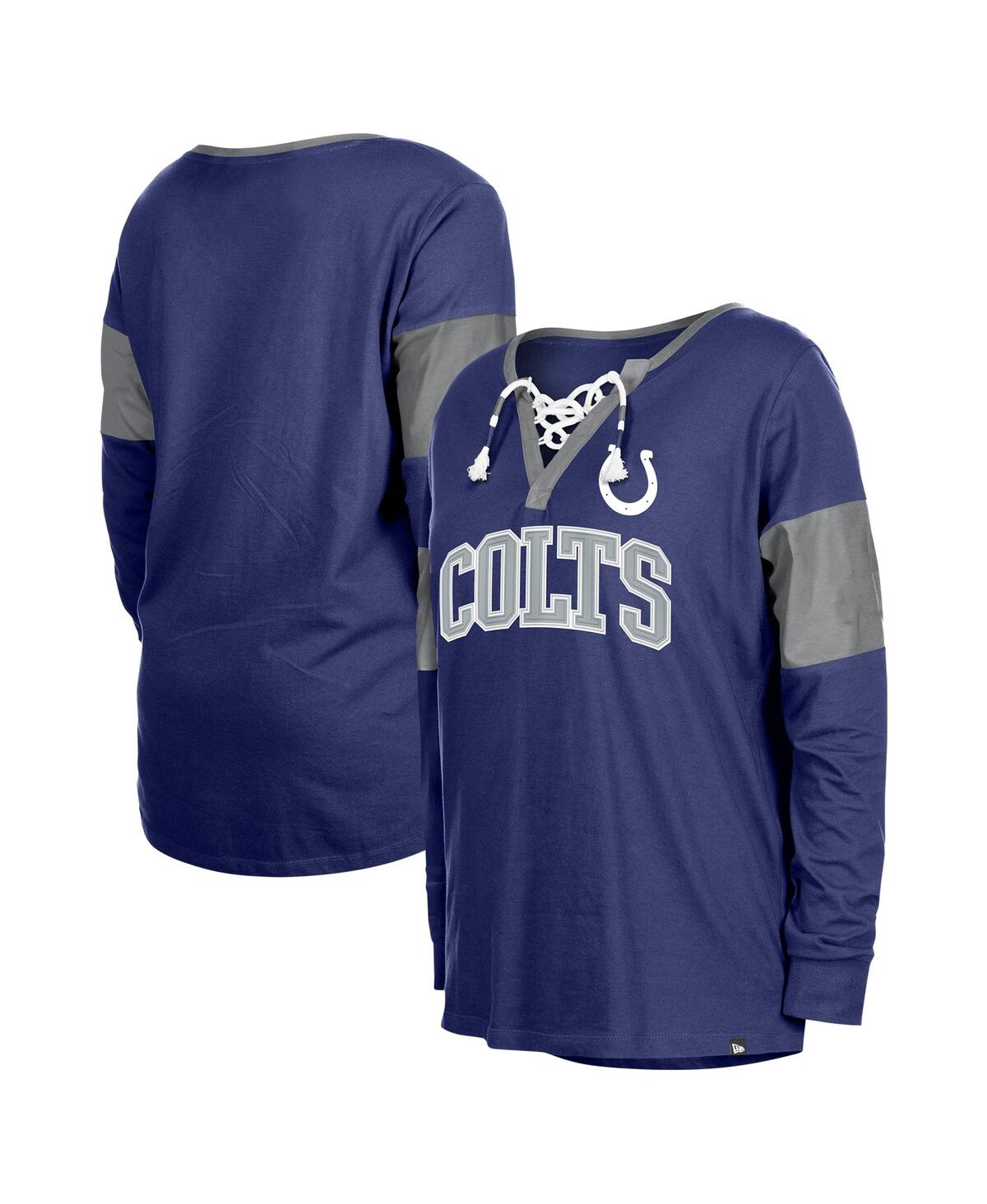 New Era Women's Royal Indianapolis Colts Lace-up Notch-neck Long Sleeve T-shirt In Animal Print