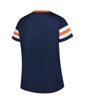 Women's Navy Chicago Bears Plus Size Rhinestone Redzone Athena Lace-Up Notch Neck T-Shirt