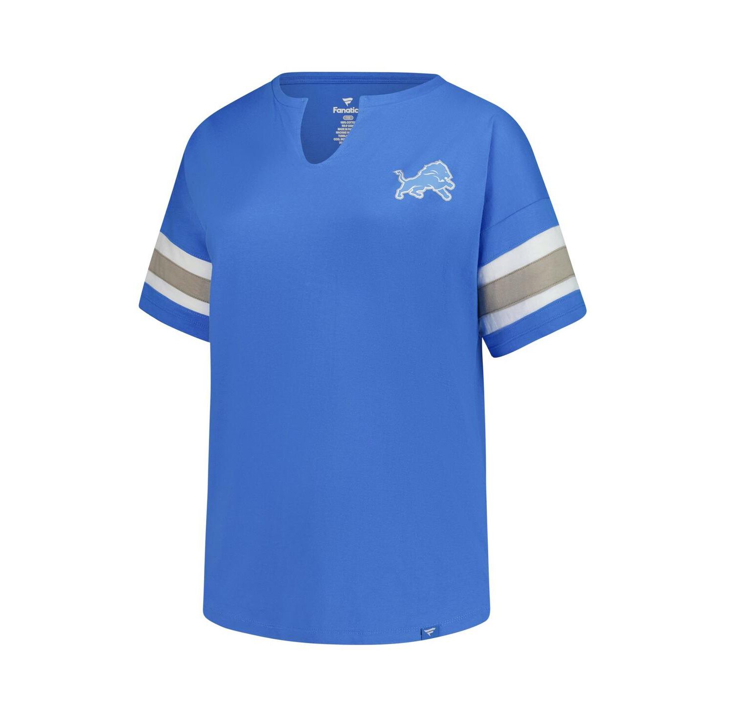 Women's Blue Detroit Lions Plus Size Redzone Notch Neck T-Shirt
