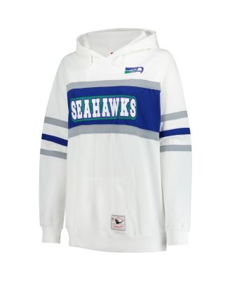Women's White Seattle Seahawks Plus Size Head Coach Throwback Pullover Hoodie