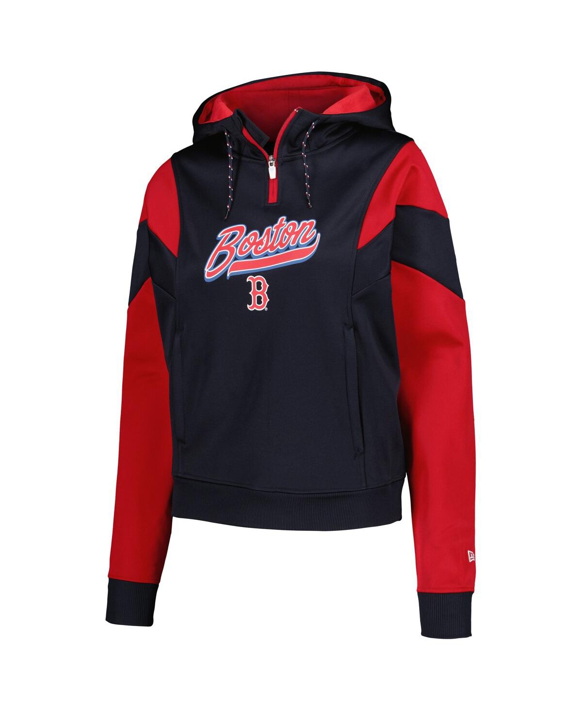 New Era Women's Navy Boston Red Sox Color Block Fleece Quarter-zip Hoodie In Blue