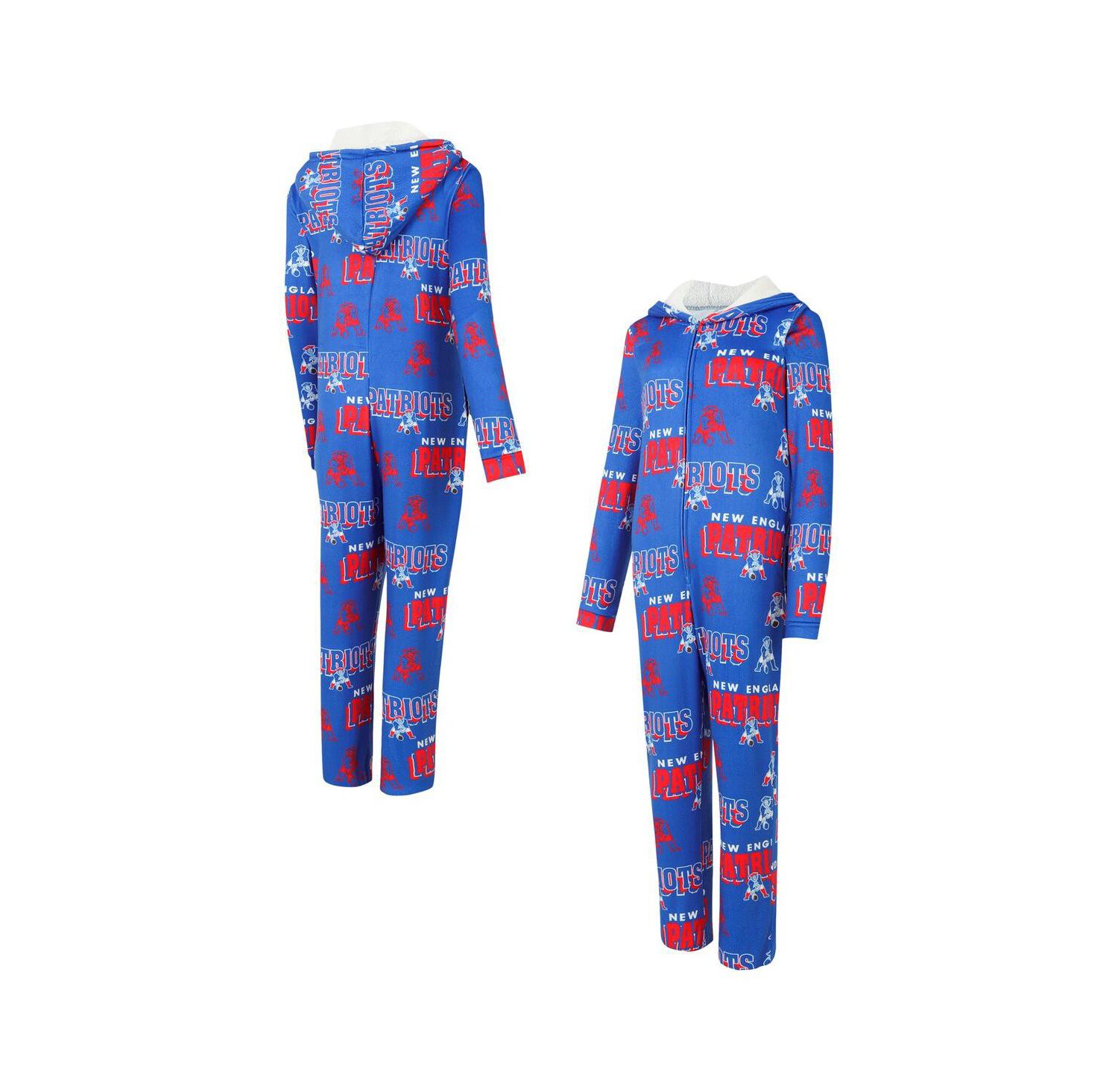 Women's Royal New England Patriots Roadway Allover Print Microfleece Full-Zip Union Suit
