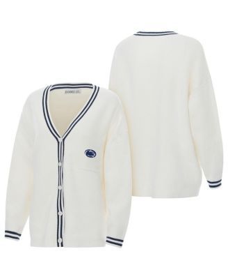 ZooZatz - Women's Cream Penn State Nittany Lions Striped Knit Button-Up Cardigan Sweater