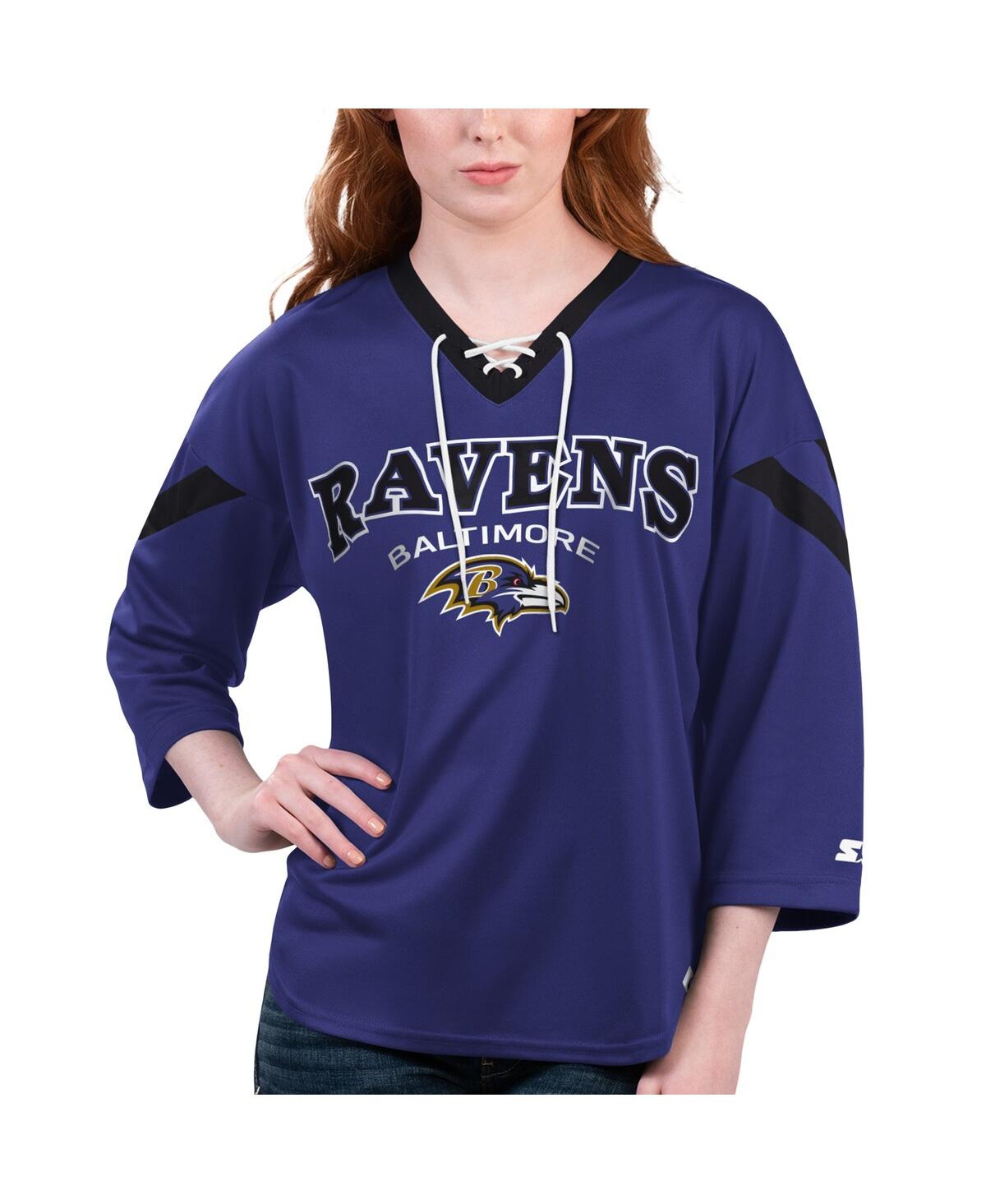 Starter Women's Purple Baltimore Ravens Rally Lace-up 3/4 Sleeve T-shirt In Blue