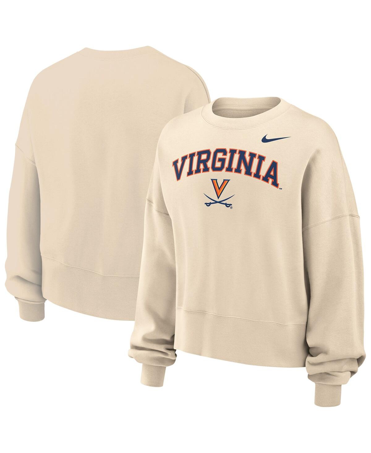 Nike Women's Natural Virginia Cavaliers Phoenix Fleece Oversized Cropped Sweatshirt In Neutral
