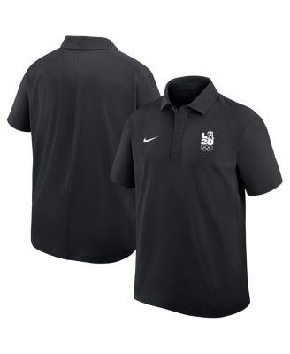 Nike - Men's Black LA28 Summer Script Logo Woven Polo Shirt