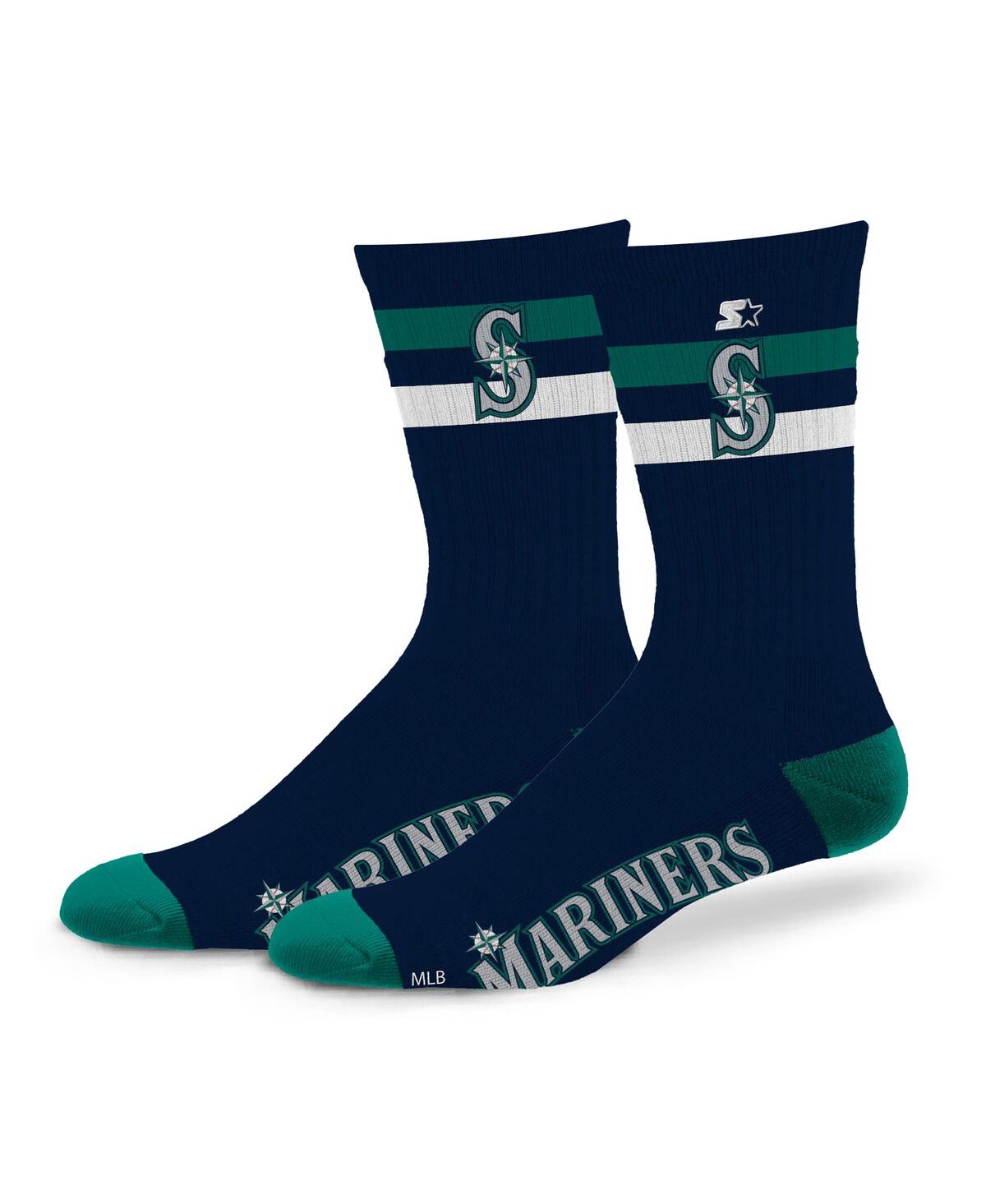 Starter Men's And Women's Seattle Mariners Team Color Two-stripe Crew Socks In Blue
