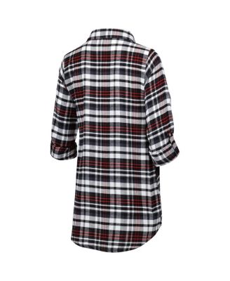 Women's Black/Cardinal Arizona Cardinals Mainstay Plaid Full-Button Long Sleeve Nightshirt