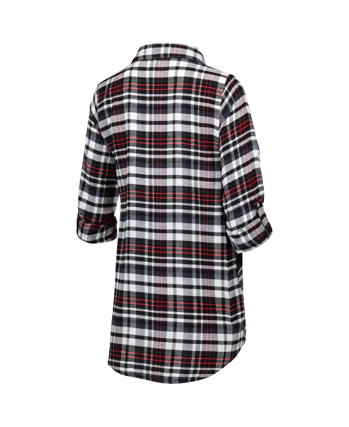 Concepts Sport Women's Black/cardinal Arizona Cardinals Mainstay Plaid Full-button Long Sleeve Nightshirt In Brown