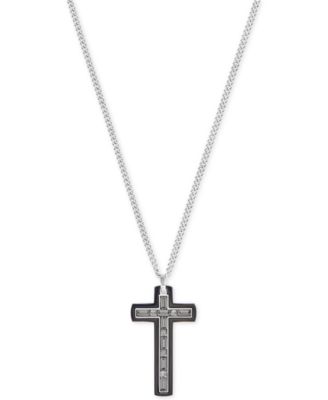 Swarovski - Men's Stainless Steel and Gunmetal PVD Crystal Cross Pendant Necklace