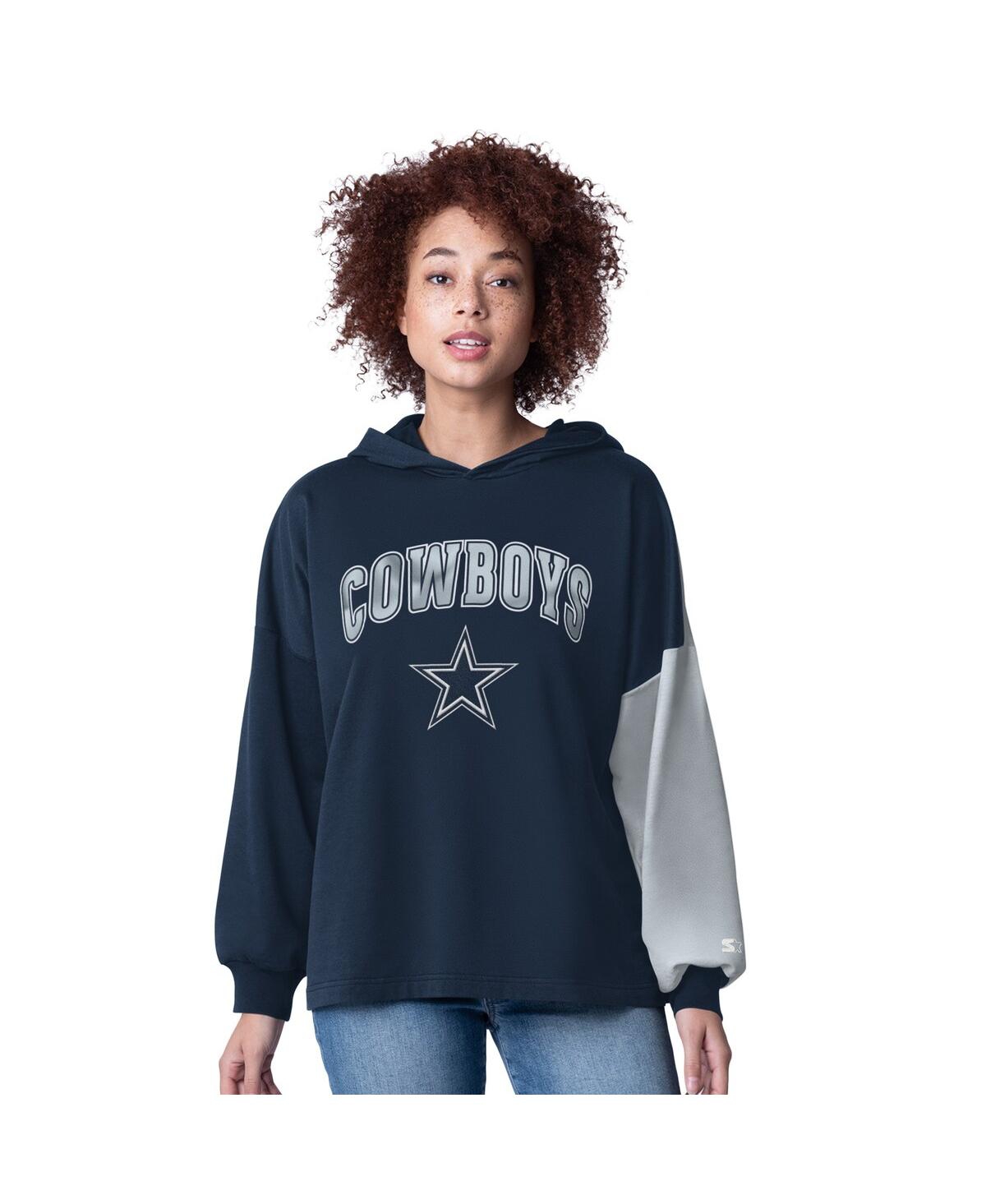 Starter Women's Navy Dallas Cowboys Power Move Long Sleeve Pullover Hoodie In Multi