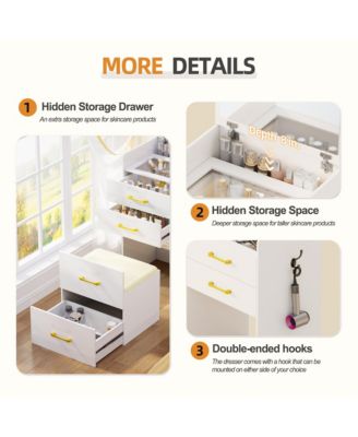 3-in-1 Vanity Desk with Flip Mirror, Glass Top, 3 Drawers