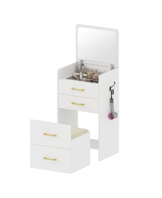 3-in-1 Vanity Desk with Flip Mirror, Glass Top, 3 Drawers