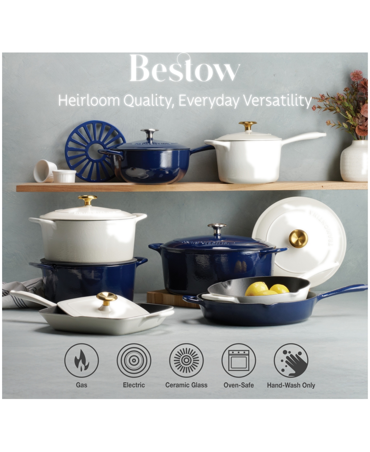 Tramontina Bestow 11-Inch Cast Iron Enameled Grill Pan with Press