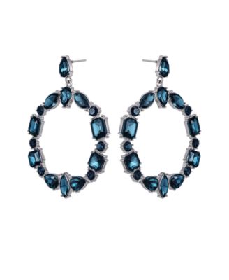 Epoxy Glass Stone Silver and Gold-Tone Door Knocker Earrings