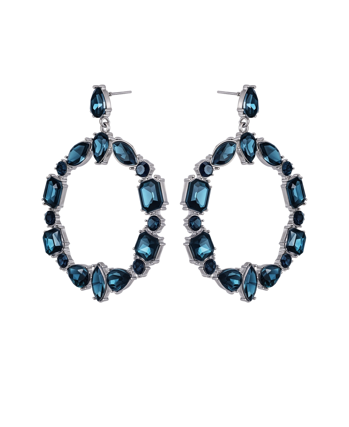 Guess Epoxy Glass Stone Silver And Gold-tone Door Knocker Earrings In Green